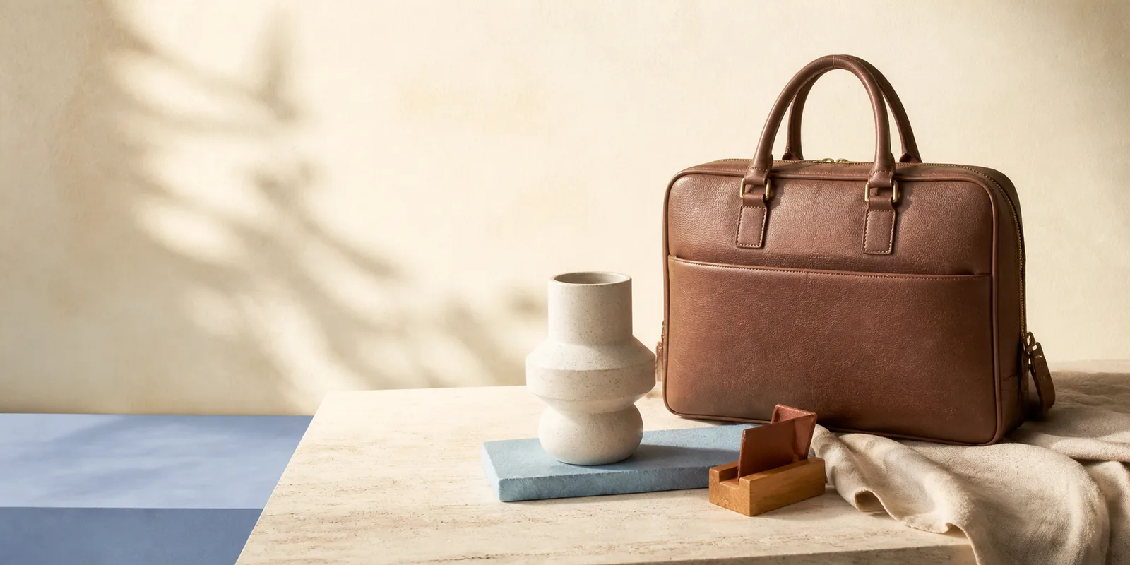 Work bag and selected accessories on a desk